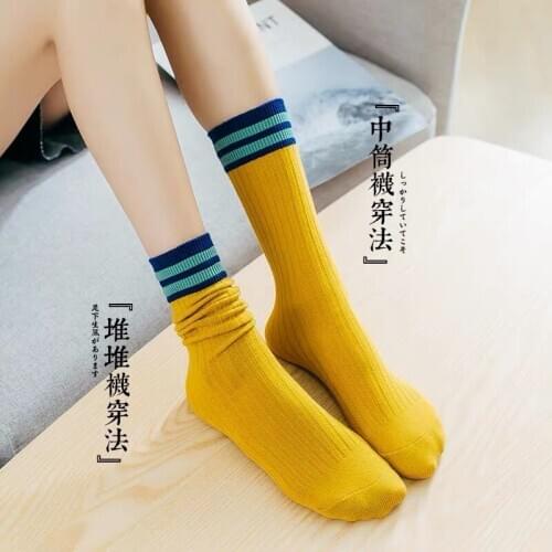 2020New Products Ladies Personality Ins Daily Wild Sports Striped High-quality Cotton Long Tube Womens Socks