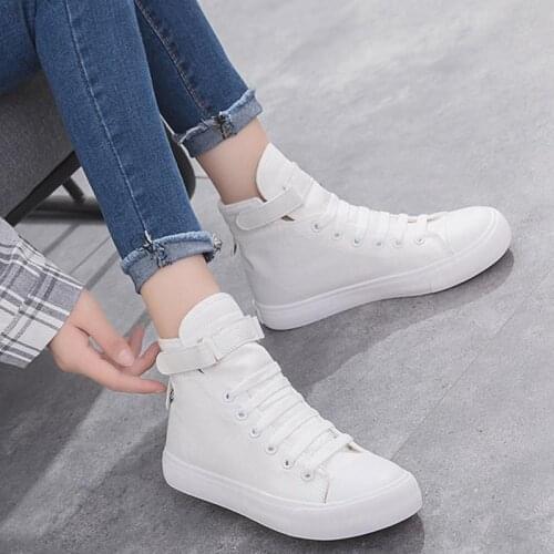Canvas shoes woman new fashion breathable women sneakers high help solid color women shoes comfortable flat ladies shoes K8-12