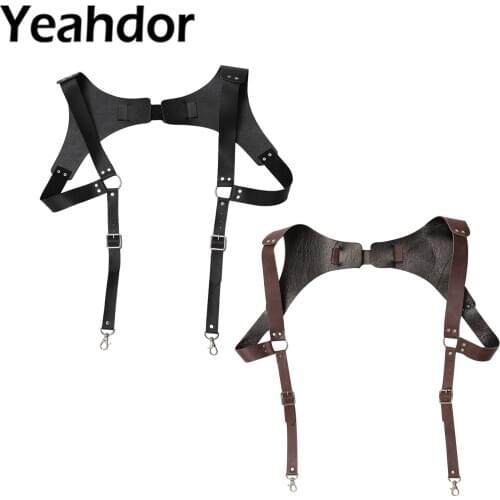 Vintage Medieval Suspender for Men Gothic Punk Body Chest Harness Top Wet Look Restraints Leather Straps Sexy Homme Muscle Belt