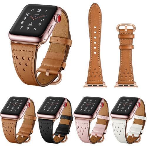 Genuine Leather Watchband for Apple Watch Band Series 5/4/3/2/1 Rose Gold Buckle Bracelet 42 44mm 38 40mm Strap for iWatch Band