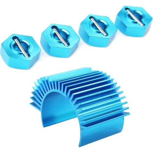 Retail 4Pcs Metal Hexagon Set for Wltoys 12428 12423 1/12 & 1Pcs Rc Car Spare Parts 540 550 Motor Radiator Blue