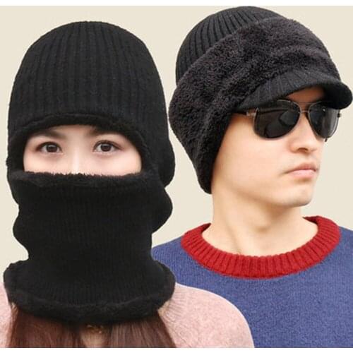 Wool Cap Winter Knitted Pullover Cap For Men And Women With Velvet Warm Bike Windproof Mask Integral Neck Ear Cap Work Outdoor