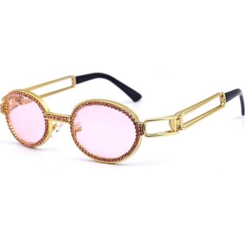 Veshion Oval Sunglasses Women Men Steampunk Sun Glasses for Male Female Vintage Retro Rhinestone Metal Frames Anti-reflection