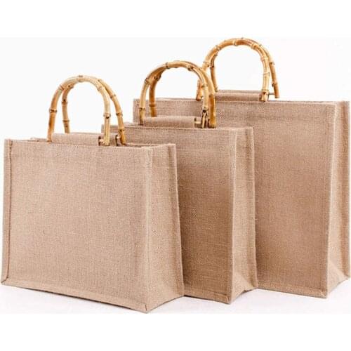 Weomen Bag Reusable Jute Shopping Bag Eco Friendly Burlap Grocery Bag Large Capacity Shopping Beach Vacation Picnic Handbag Tote