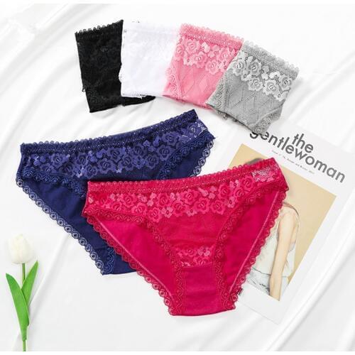 3PCS Lace Panties Womens Cotton Underwear Seamless Cute Girls Briefs Lingerie Solid Fashion Female Sexy Panties Plus Size XXL