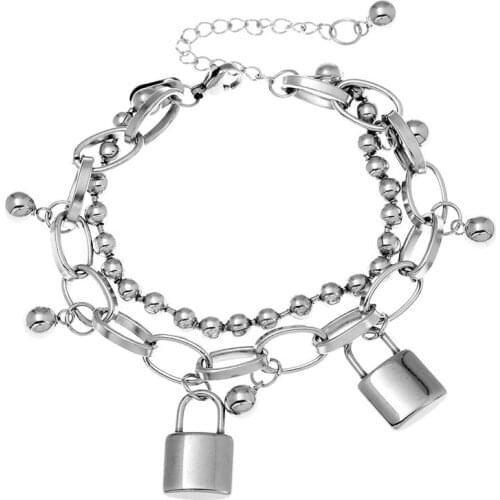 Punk Muliti Layers Chain Bracelets Set for Women Miami Silver Color Padlock Charm Bracelets Bangles Trendy Jewelry