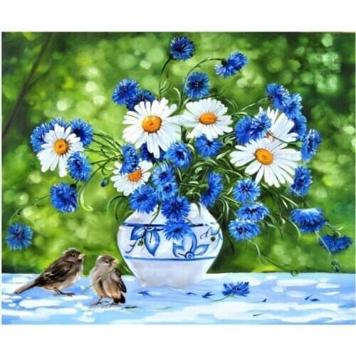 Full Diamond Painting Kits Cornflower Vase Diamond Dot Mosaic Embroidery Picture Crystal Rhinestone Sticker Decal Wall Art Craft