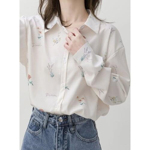 Shirts Women Long Sleeve Chiffon Printed Summer Sun-proof Womens Blouses Loose Casual Korean Style OL Elegant Outwear Shirt Tops