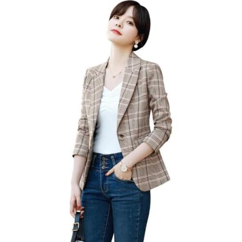 2020 New Blazer Feminino Spring Plaid Jacket Women Work Office Lady Suit Slim Single Breasted Business Female Blazer Coat