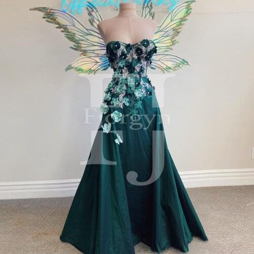 Dark Green Sweetheart 3D Flowers Applique Satin Evening Gowns 2021 New Fashion Floor Lenght Custom Made Party Dress Royal Dress