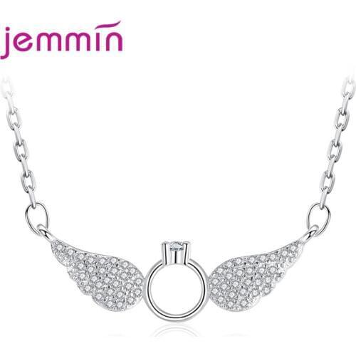 Boutique Lady 925 Sterling Silver Pendant Necklaces Cross Angel Wings Cubic Zirconia Wedding Party Jewelry Women Chain Necklaces