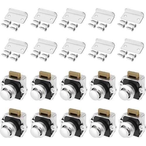 10 Pcs Push Button Keyless Lock Latch Cupboard Caravan Lock for RV Drawer Cabinet Doors Thickness 15-27mm