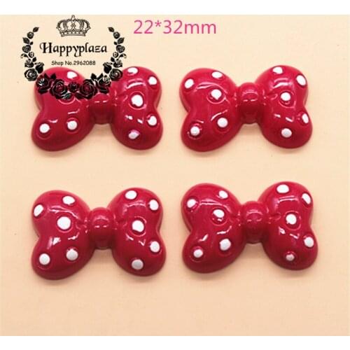 10pcs Kawaii Hot Pink Resin Hand Painted Polka Dot Bow Tie Flatback Cabochon Charm DIY Craft Decoration,22*32mm