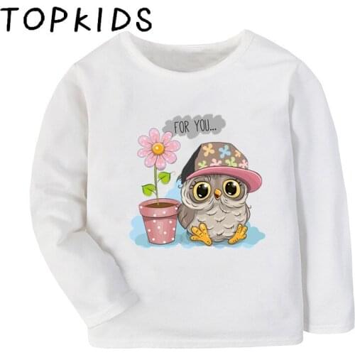 2021 Kids Cute Owl Cartoon Print Funny T-shirt Children Casual Tops Baby Boys Girls Long Sleeve T shirt,LKP5391