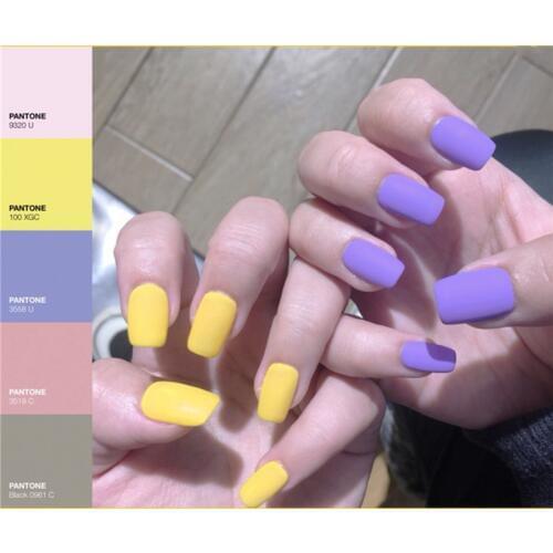 24pcs Fake Nails Yellow Purple Matte Jump Artificial French Multiple Colors Pointed Bridal False Nails Self-sticking Tip Sticker