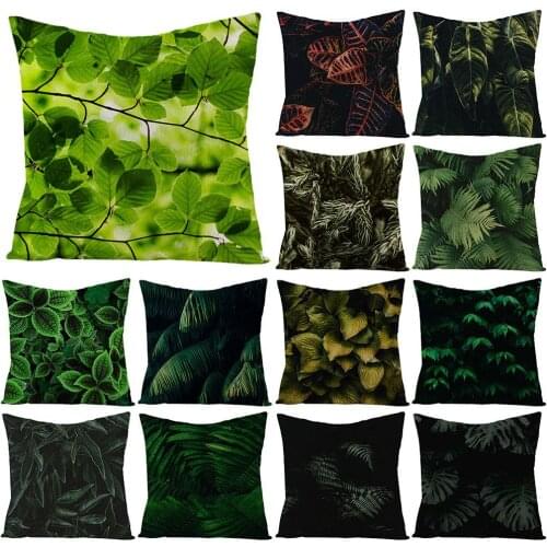 4Pcs Tropical Plants Print Pillow Case Polyester Decorative Pillowcases Green Leaves Cover Cushion Case Home Car Sofa Decor