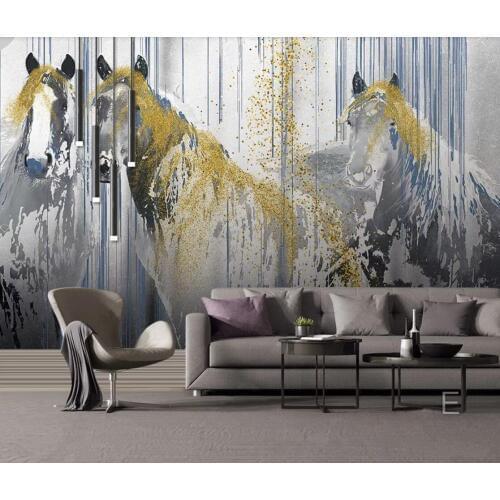 Abstract Gold Horse Wallpaper 3D Mural Picture for Living Room Canvas Print Art Wall Paper Hand Painting Contact Paper