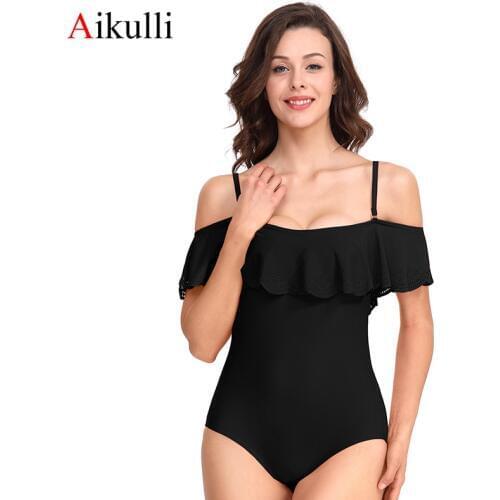 Aikulli Falbala One Piece Swimsuit Women Sexy Swimwear Girls Bathing Suits Monokini Ruffle Solid Swim Suit Swiming Beachwear