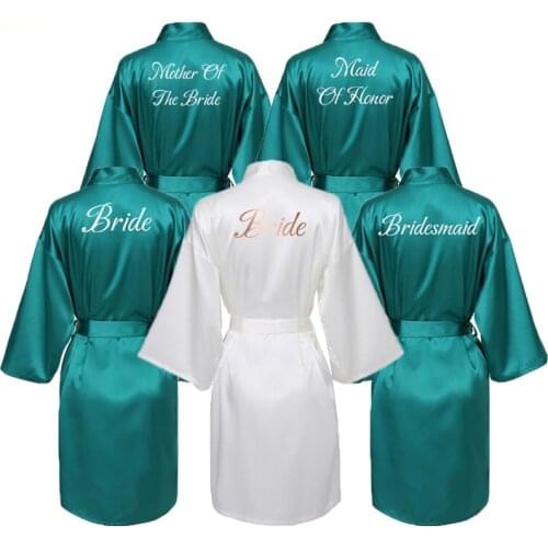 Satin Silk Bride Robe Women Wedding Robe Bridesmaid Bride Dressing Gown Bridal Bathrobe Slippers Gold Print Green Robe