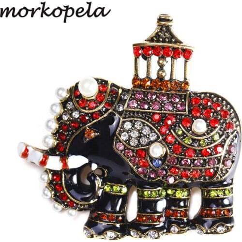 Moropela Enamel Elephant Brooch Luxury Crystal Animal Pin Brooches For Man Women Party Banquet Pins Clothese Accessories