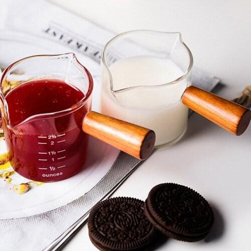 Mouth Milk Cup Transparent Glass Wooden Handle Double Coffee Measuring Cup Household Kitchen Thicken Vegetable Salad Bowl