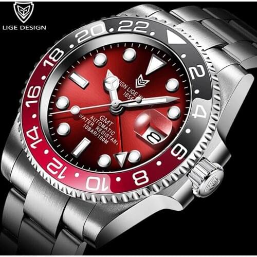 Fashion Luxury Red Dial Men Business Tourbillon Mechancia Wristwatches Full Steel Casual Sports Male Watch Clock LIGE 6805
