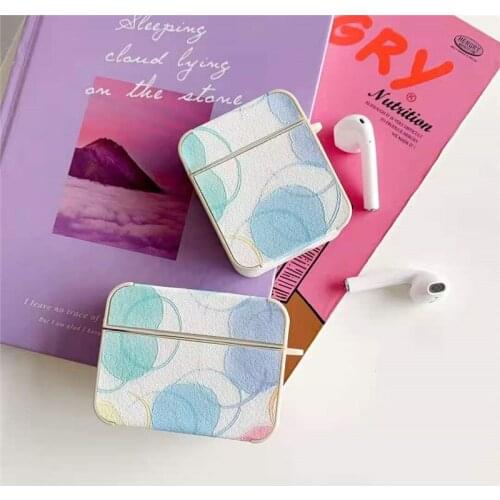 Ins Art Rainbow Circle Leather Earphone Case for Airpods 1 2 Pro Lovely Bluetooth Earphone Cover with Hook