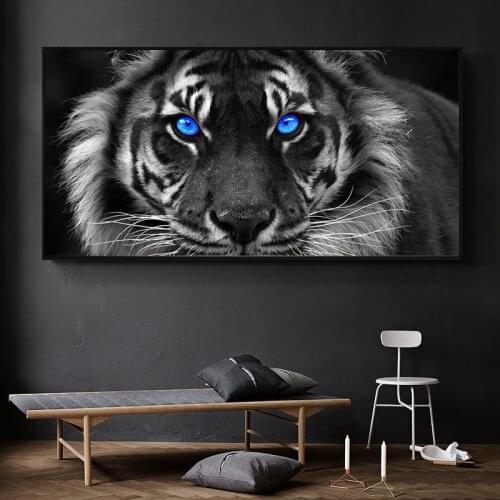 Black White Animals Blue Eyes Lion African Canvas Paintings Wall Art Posters and Prints Art Pictures for Living Room Decoration