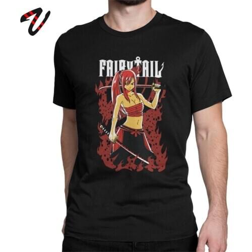Erza Scarlet Fairy Tail T Shirt Mens Japan Style Anime Tshirt Cotton Novelty T-Shirts Crewneck Tee Shirt Short Sleeve Swag Tees