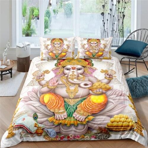 Home Living 3D Ganesha Mandala Print 2/3Pcs Bedding Set Elephant Duvet Cover Pillowcase Home Textile Single Queen and King Size