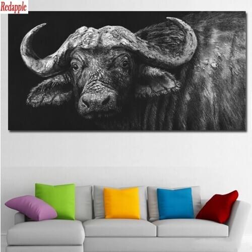 5d photo Round Diamond Painting Modern black and white animal art, cow Full Drill Square Mosaic Home Decor Handmade Embroidery