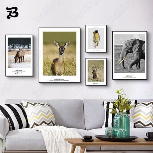 Canvas Painting Landscape Deep Forest Animal Elephant Elk Family Decoration Poster Wall Art Pictures for Living Room Decoration