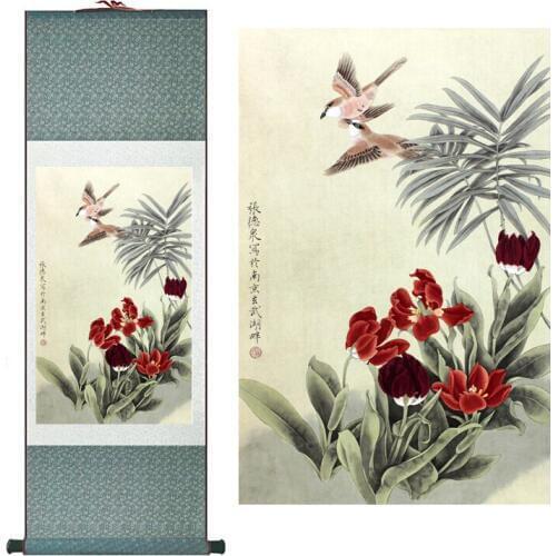 Birds and flower Painting Home Office Decoration Chinese scroll painting birds painting Spring picturesPrinted painting