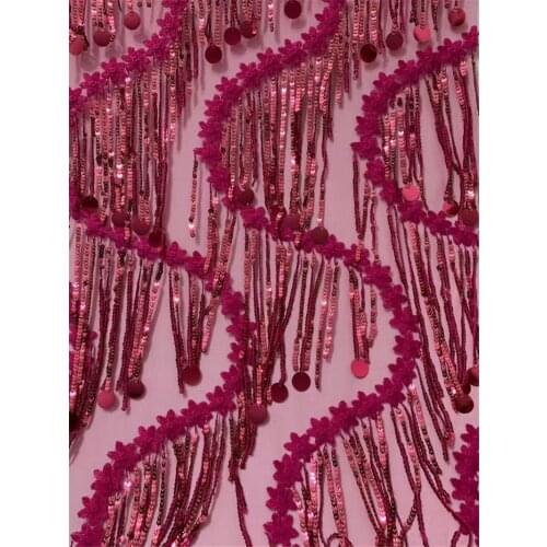 Good looking flower bridal lace fabric with fringe super quality YG-698 embroidered lace fabric with sequins