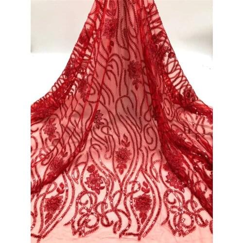 Good looking beaded Nigerian Embroidery Tulle French Lace 7JRB-91703 with beaded flowers african French Lace Fabric