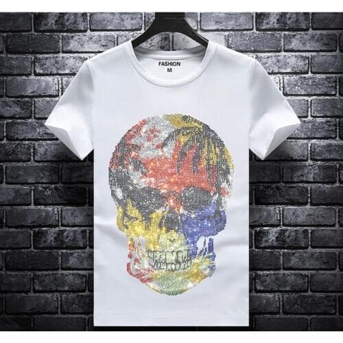 Hot drill Women tshirt Cotton Casual cool Skull t shirt For Lady Young Girl Top Tee Diamond stone Drop Ship tshirt