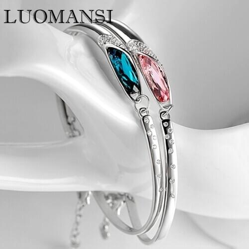 Luomansi Fine-Jewelry Wholesale Natural Amethyst Bracelet 100%-925 Sterling Silver Cuff Bracelet for Girls