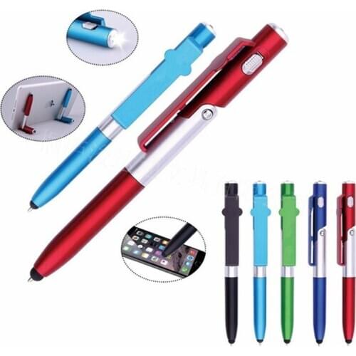 Multi-function 4-in-1 Foldable Ballpoint Pen Stylus (Flashlight + Support) For Tablet Cellphone