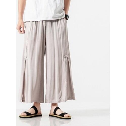 Harajuku Men Wide Leg Pants Oriental Clothing Tai Chi Zen Tea Chinese Style Retro Loose Hanfu Bloomers Trousers Bottoms 30350