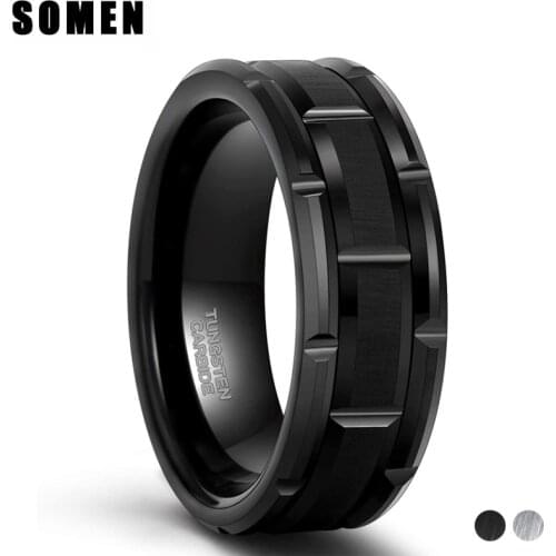 Somen Mens Tungsten Ring Tire Wedding Band Silver/Black Brick Pattern Brushed Engagement Ring Masculine Comfort Fit Size 7-13