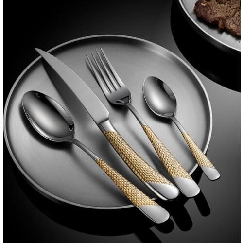 4Pcs Cutlery Set Gold Cutlery Set Stainless Steel Luxury Dinnerware Flatware Fork Spoon Knife Western Dinner Set Silver Cutlery
