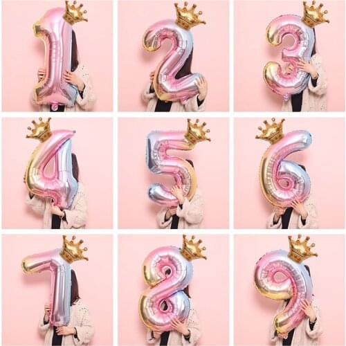 40 inch gradient digital crown balloon set childrens birthday party decoration balloon set golden crown aluminum foil balloon