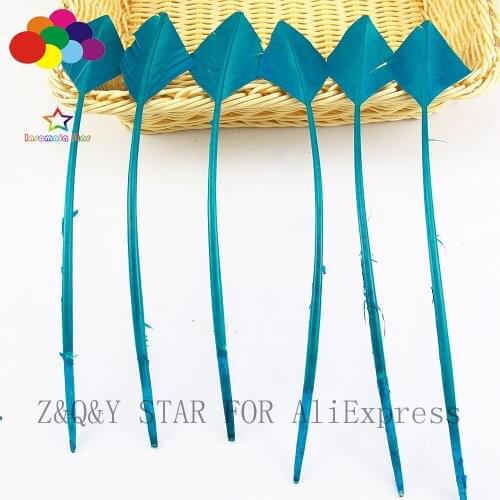Natural 25-30CM Turkey Nest Forest Feather Scissors Pointed Dye Hole Blue DIY Craft Headdress Fitting Feather