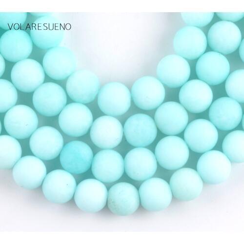 Natural Dull Polish Matter Blue Amazonite Stone Round Beads Spacer Loose Beads For Jewelry Making 4mm-12mm Diy Bracelets 15