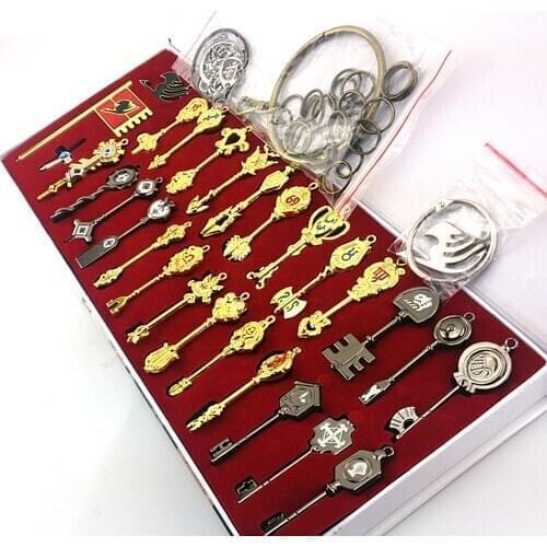 New arriival 29pcs/set Fairy Tail Lucy Cosplay Keychain Scale & Free Pink Tattoo Heartfilia Sign of the Zodiac Gold Key Pendants