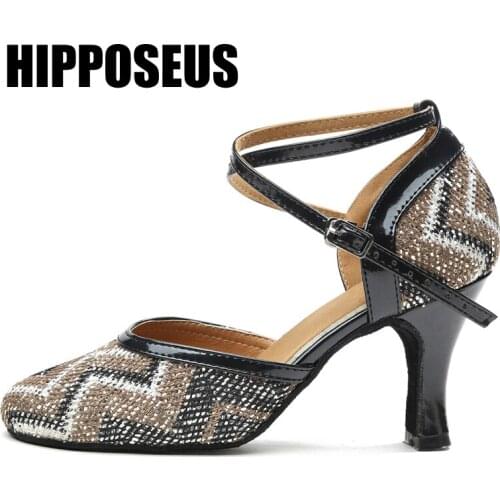 Hipposeus Latin Dancing Shoes Women Ballroom Salsa Tango Female Modern Dance Shoes Girls Thin Heel Soft Sole Dance Shoes Party