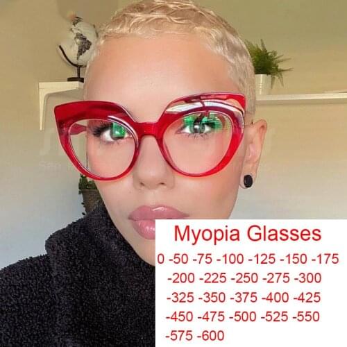 Cat Eye Anti Blue Light Optical Myopia Glasses Women Men Vintage Clear Glasses Luxury Designer Eyeglasses Frame Oversized -1 -6