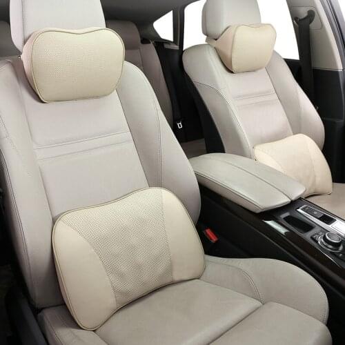 Real Leather Seat Pillow Car Pillows Waist Massage Cushion Leather Back Support for Pain Comfort and Breathable Memory Foam