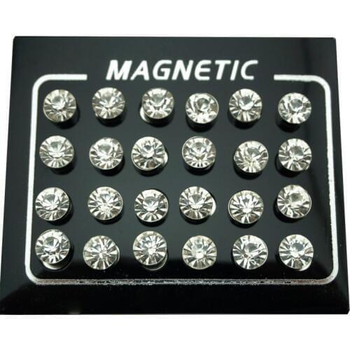 REGELIN 12 Pair/lot 4/5/6/7mm Round Crystal Rhinestone Magnet Stud Earring Puck Women Mens Magnetic Fake Ear Plug Jewelry