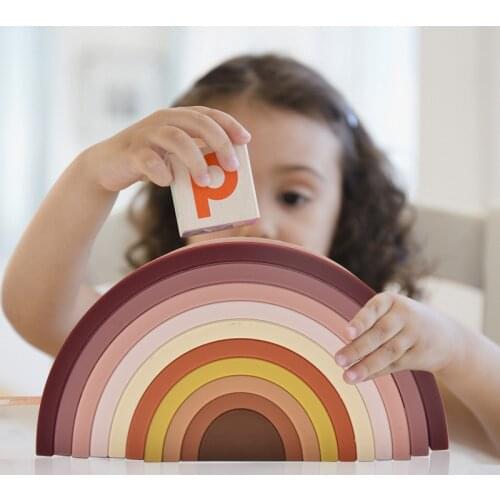 Montessori Rainbow Building Block Baby Food Grade Silicone Toy Safe Non-toxic DIY Creative Stacking Balance Game Educational Toy